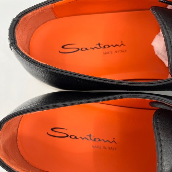 Santoni Atlantis Leather Oxford Dress Black Size 10.5 Almond Toe Lace Up Italy - Picture 9 of 15